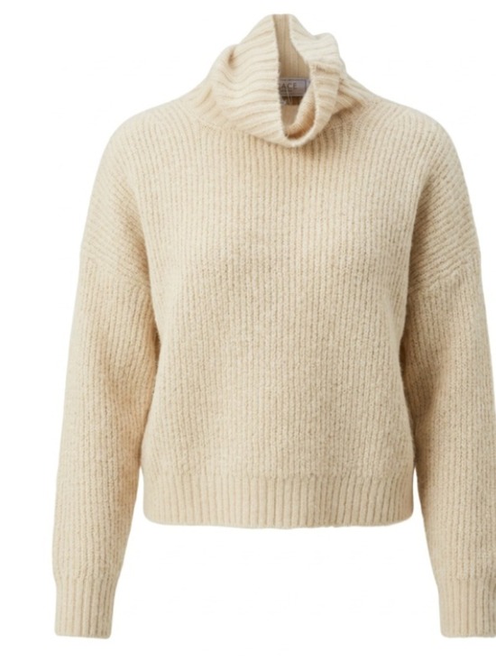 Sage Sweaters - Sage Woman Cream Turtleneck Ribbed Sweater XS